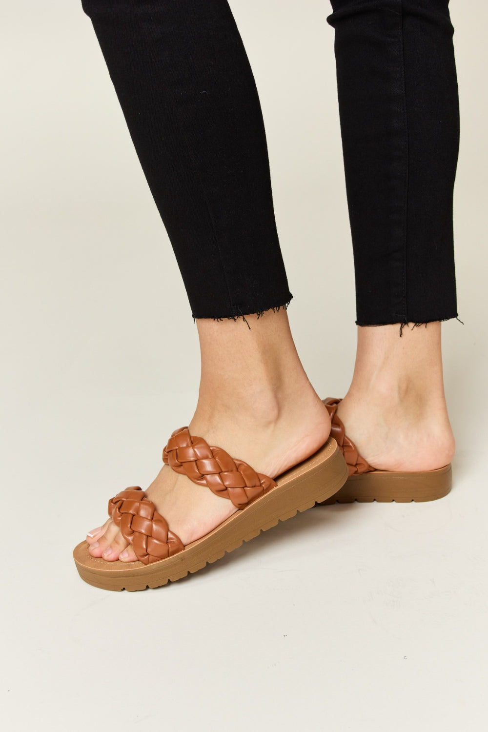 WILD DIVA Woven Dual Band Platform Sandals-3