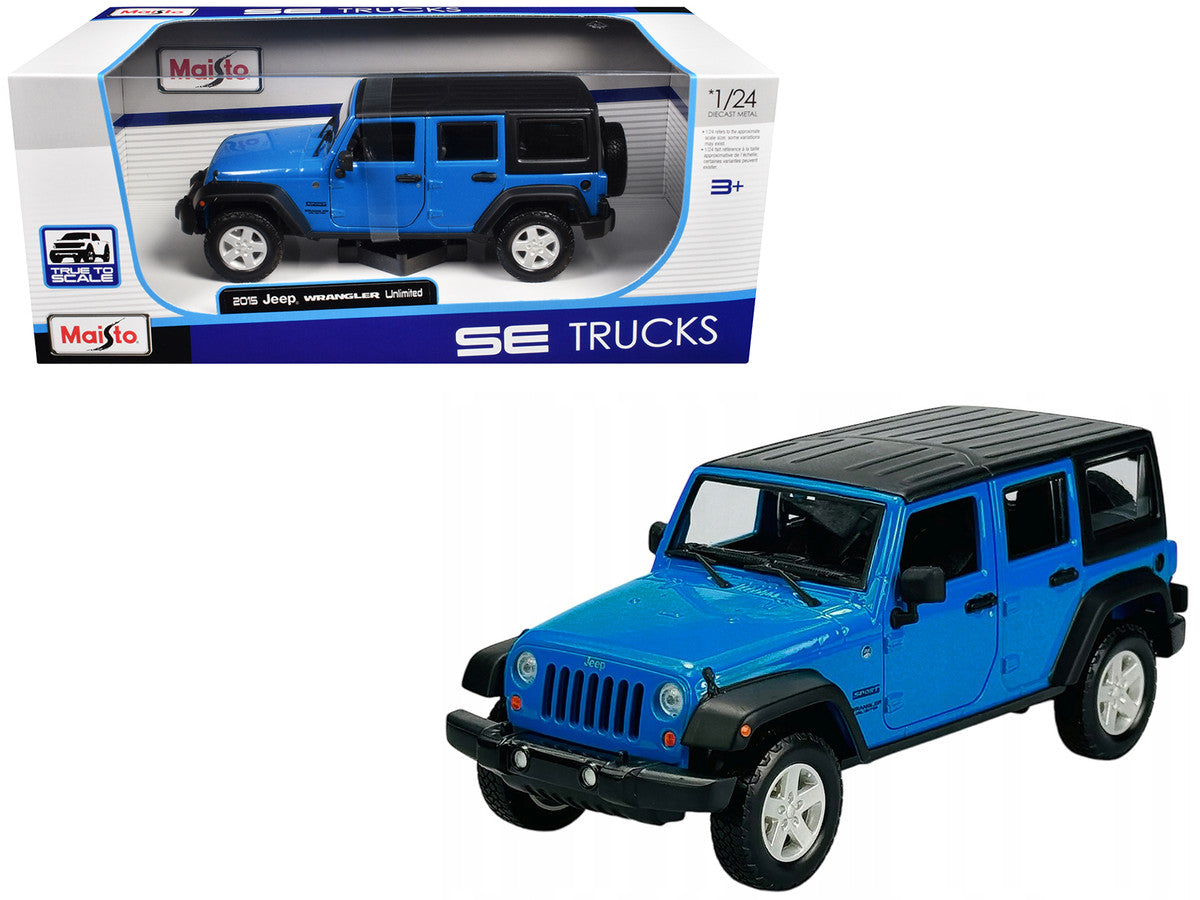 2015 Jeep Wrangler Unlimited Blue with Black Top "SE Trucks" Series 1/24 Diecast Model Car by Maisto-3