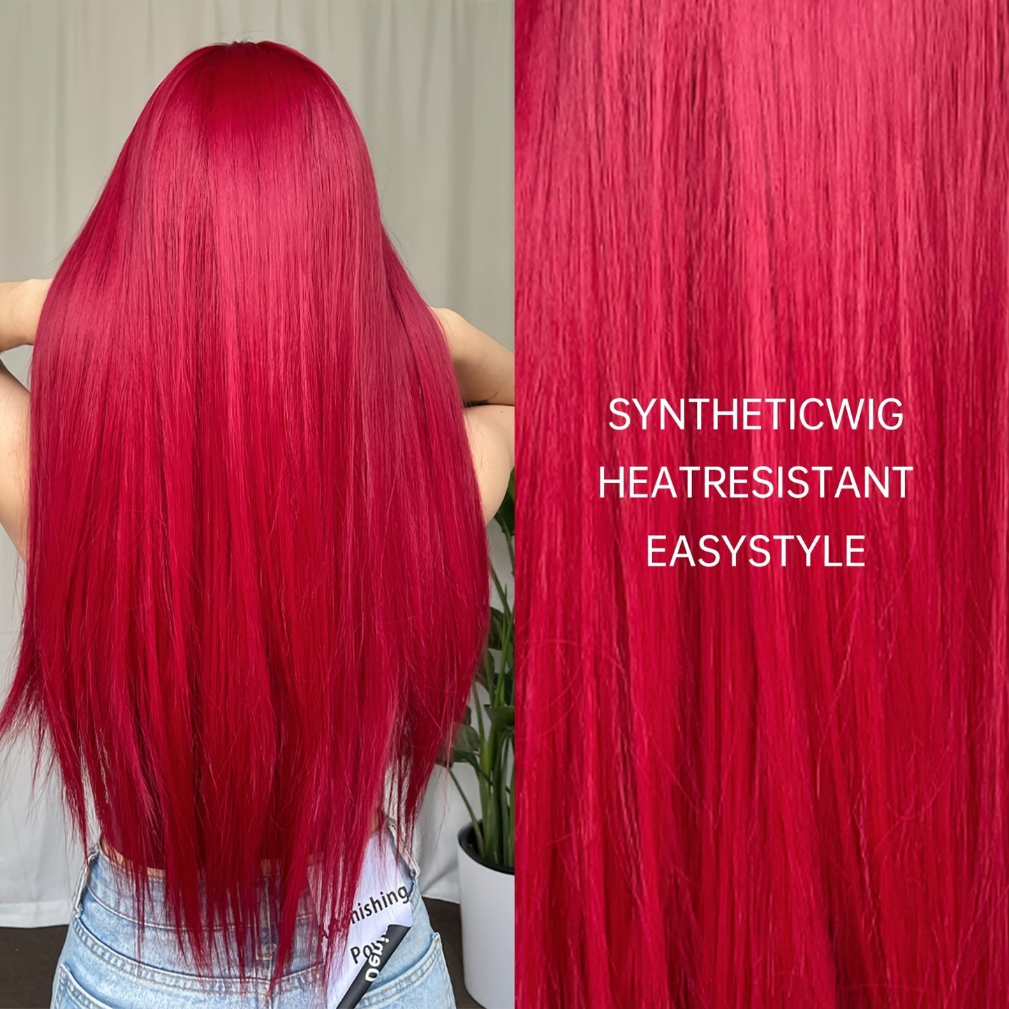 26 Inch Elegant Red Wig with Bangs for Women, Straight Heat Resistant Synthetic Hair, High Temperature Fiber, Rose Net Cap, Fashionable Long Wig