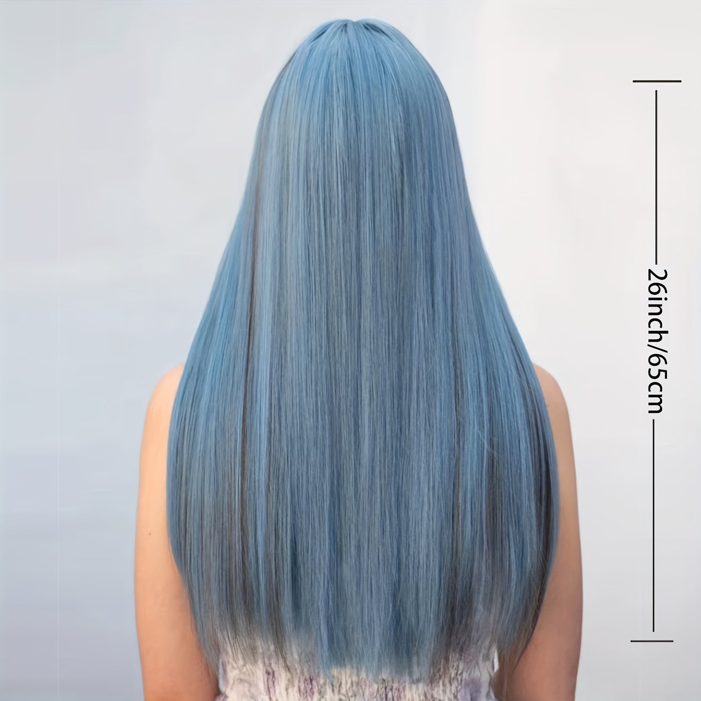Lolita Style Long Blue Wig for Women - Heat Resistant Synthetic Straight Hair, Fantasy Cosplay & Party Wear, Black Mesh Shoulder Sleeves, Golden Chain Necklace, Perfect for Role Play & Themed Events, Cosplay Wig | Lolita Styl