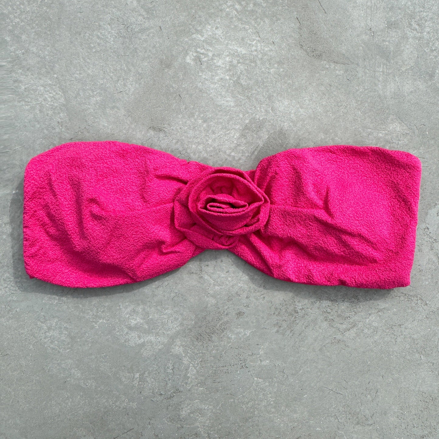 Seashore Textured Pink Riot Strapless Flower Bikini Top-0