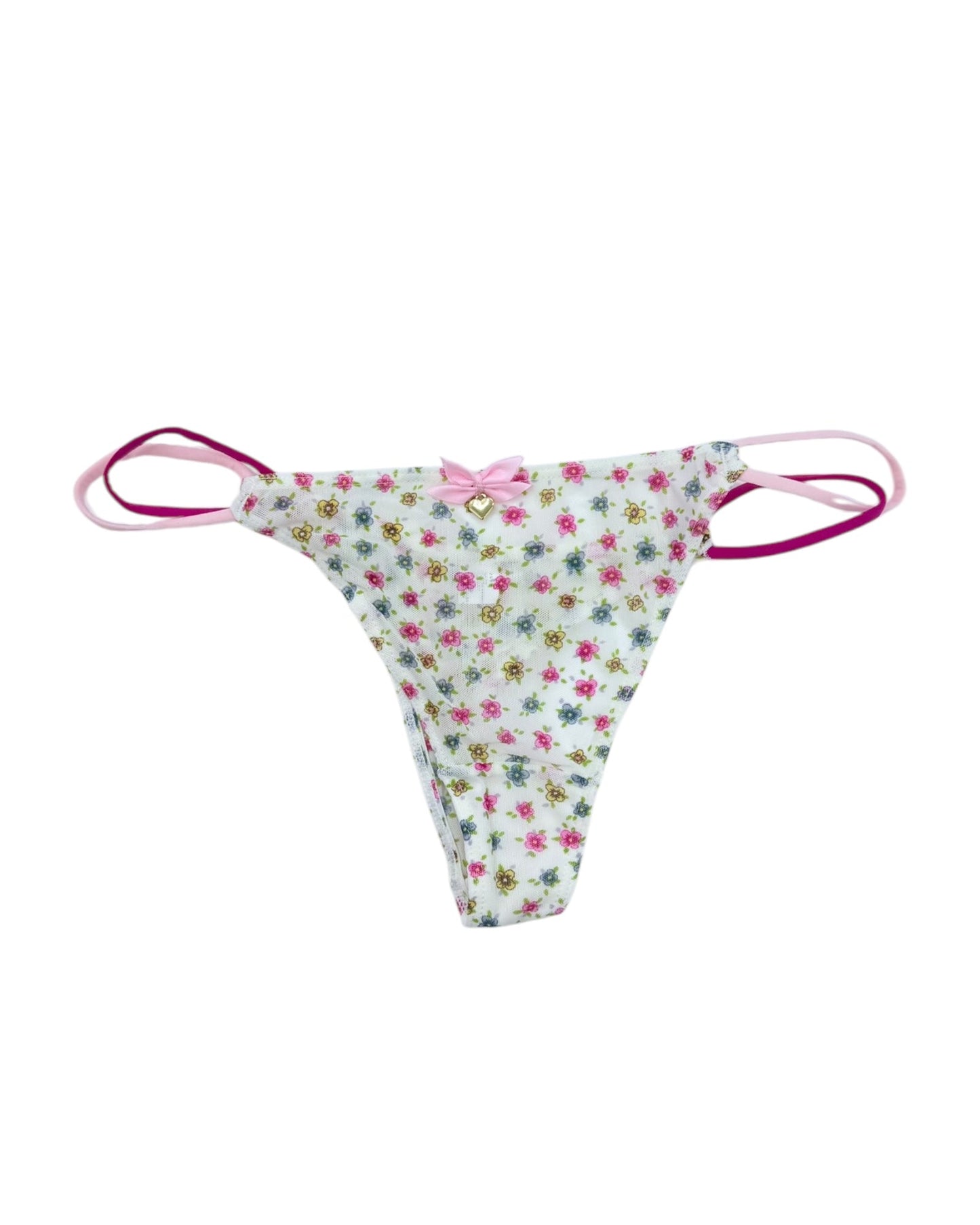 Floral String Thong with Bow and Heart Charm-3
