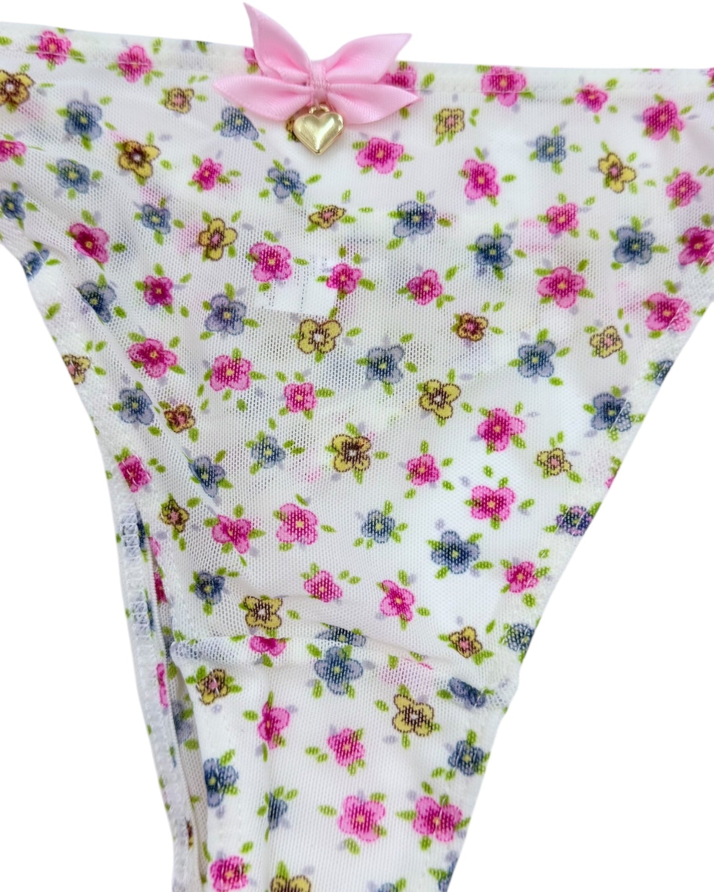 Floral String Thong with Bow and Heart Charm-4