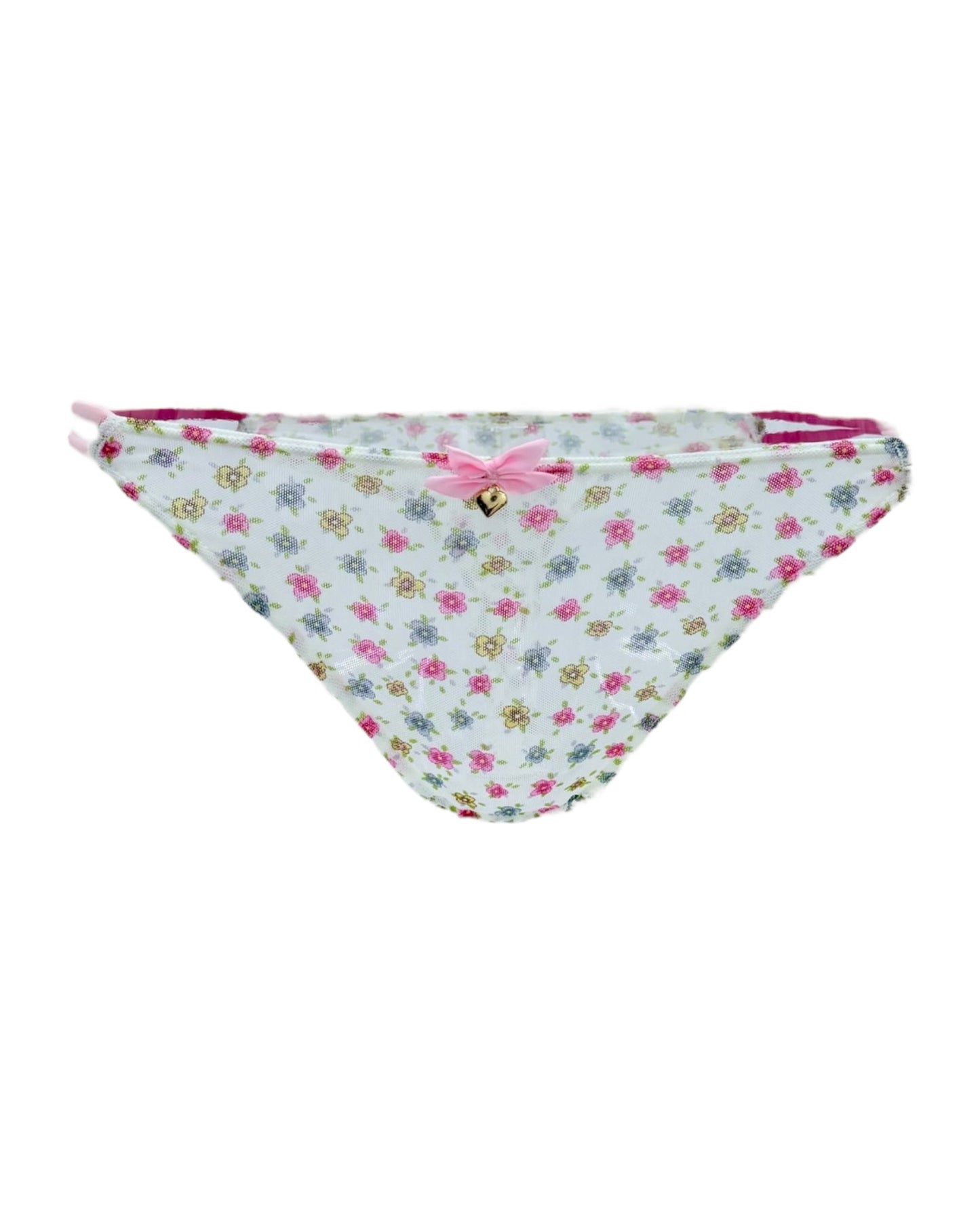 Floral String Thong with Bow and Heart Charm-2