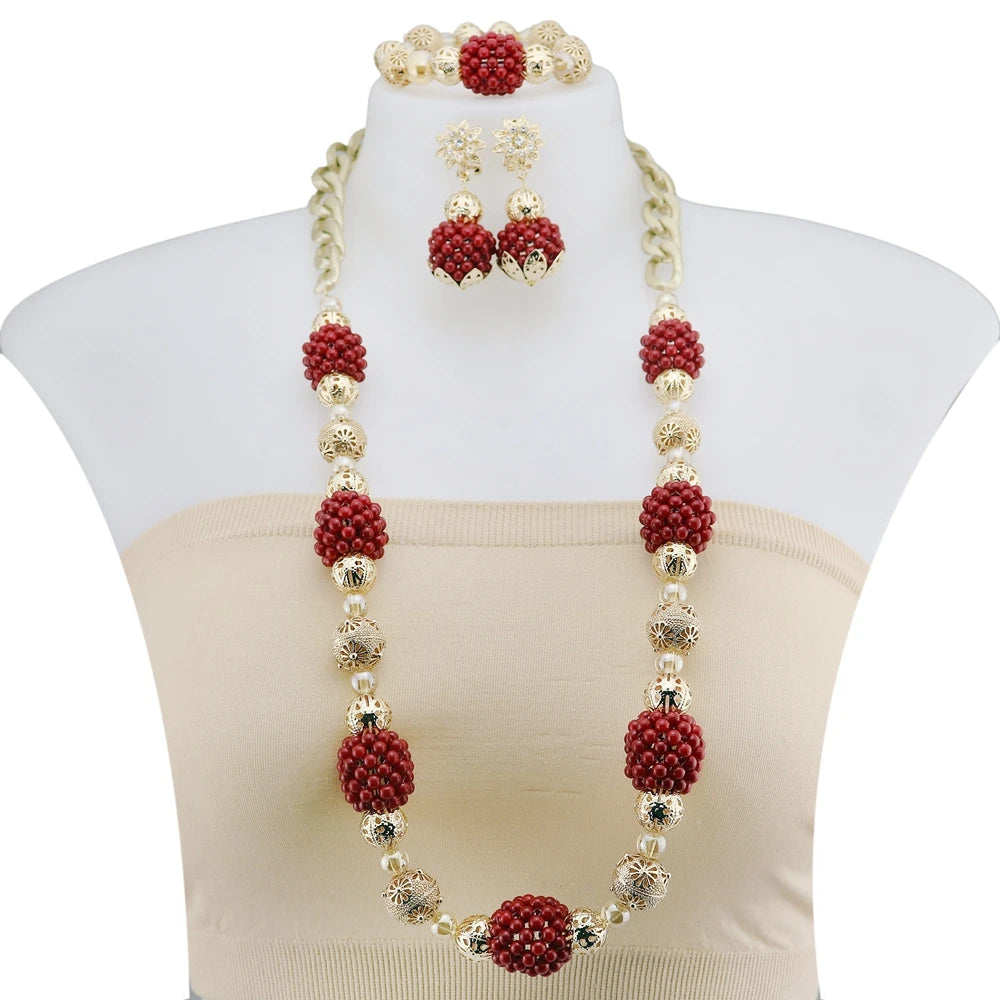 Zhuerrui Latest Crystal Beads Handmade Jewelry Sets Italy Gold Plated Women Bridal Jewelry Set Necklace Bracelet Earrings H40002
