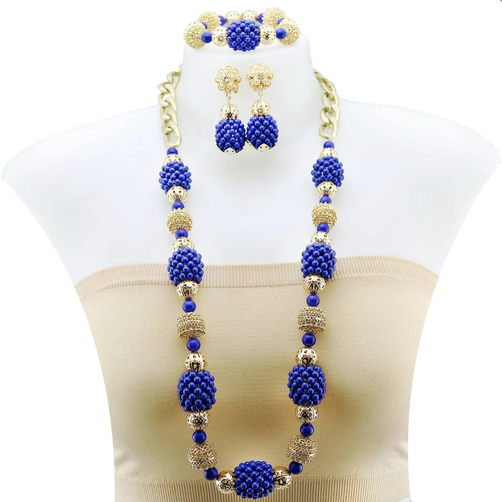 Zhuerrui Latest Crystal Beads Handmade Jewelry Sets Italy Gold Plated Women Bridal Jewelry Set Necklace Bracelet Earrings H40002