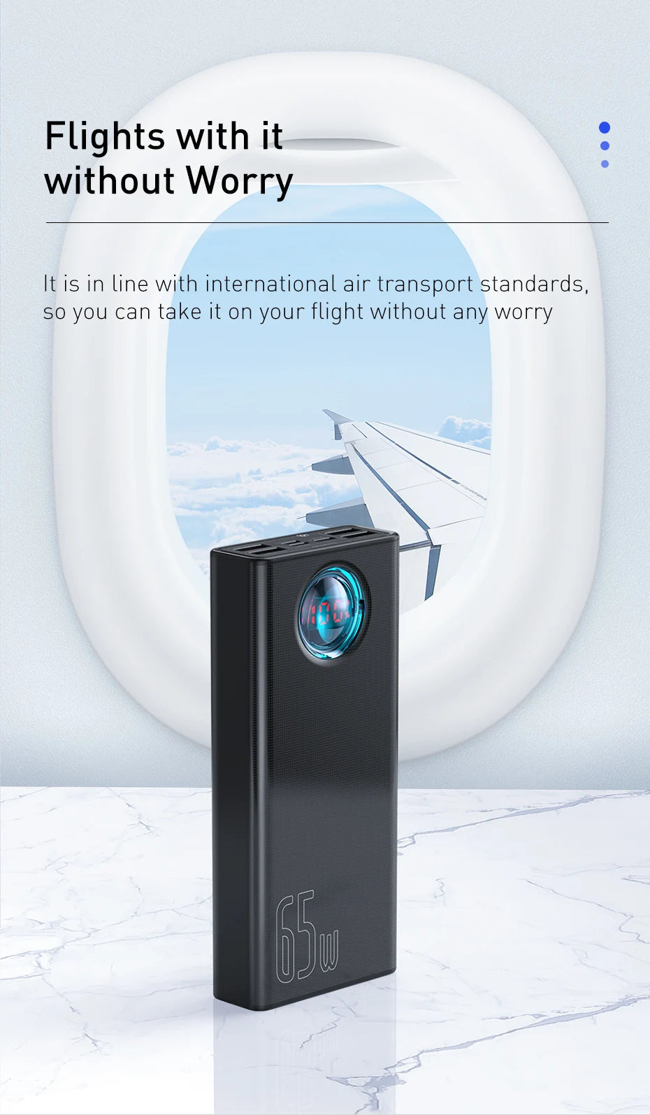 Baseus Power Bank 30000mAh 65W PD3.0 Quick Charging 3.0 FCP SCP Portable External for iPhone 16 15 14 Laptop Tablet Power bank