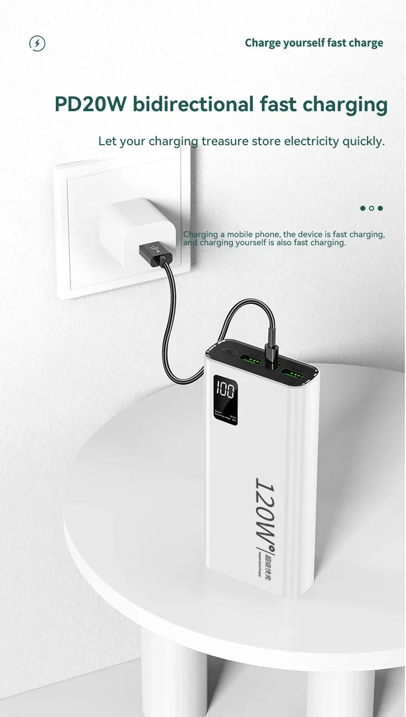 120W Super Fast Charging 50000 mAh Power Bank 100% sufficient capacity for mobile power supply for various mobile phones