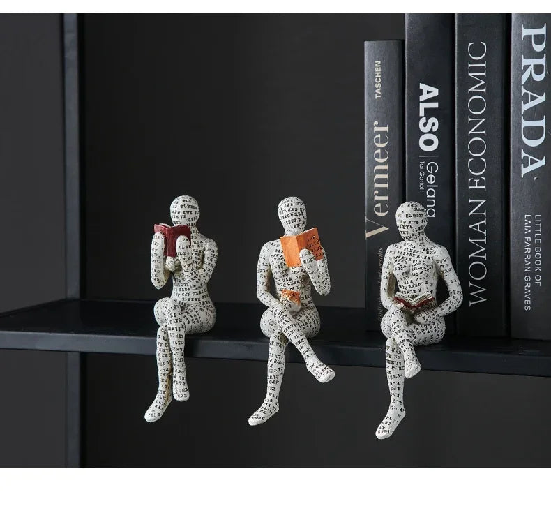 Home desk top bookshelf decoration reading woman resin crafts small ornaments