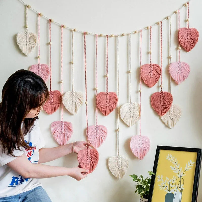 Bohemian Style Home Decor, Hemp Rope Tapestry, Hemp Rope Wallpaper, Feather Curtain, Wall Decoration, Suitable for Living Room