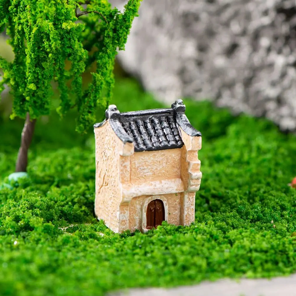 Decorative Mini Resin House Chinese Style Resin Bonsai Landscaping Retor Mini House Retro Building Home Desk