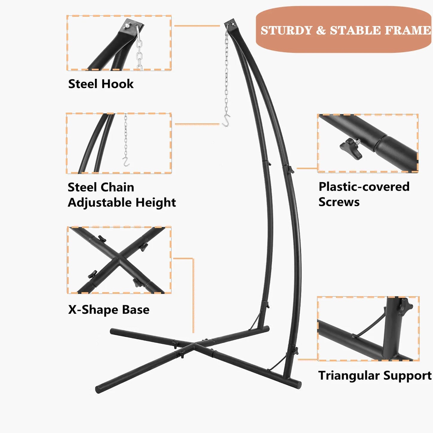 X-Shaped Hanging Tree Tent w/Swing Chair, Hammock Chair Stand Canopy w/Steel Frame, Indoor Outdoor Egg Basket Patio Seat
