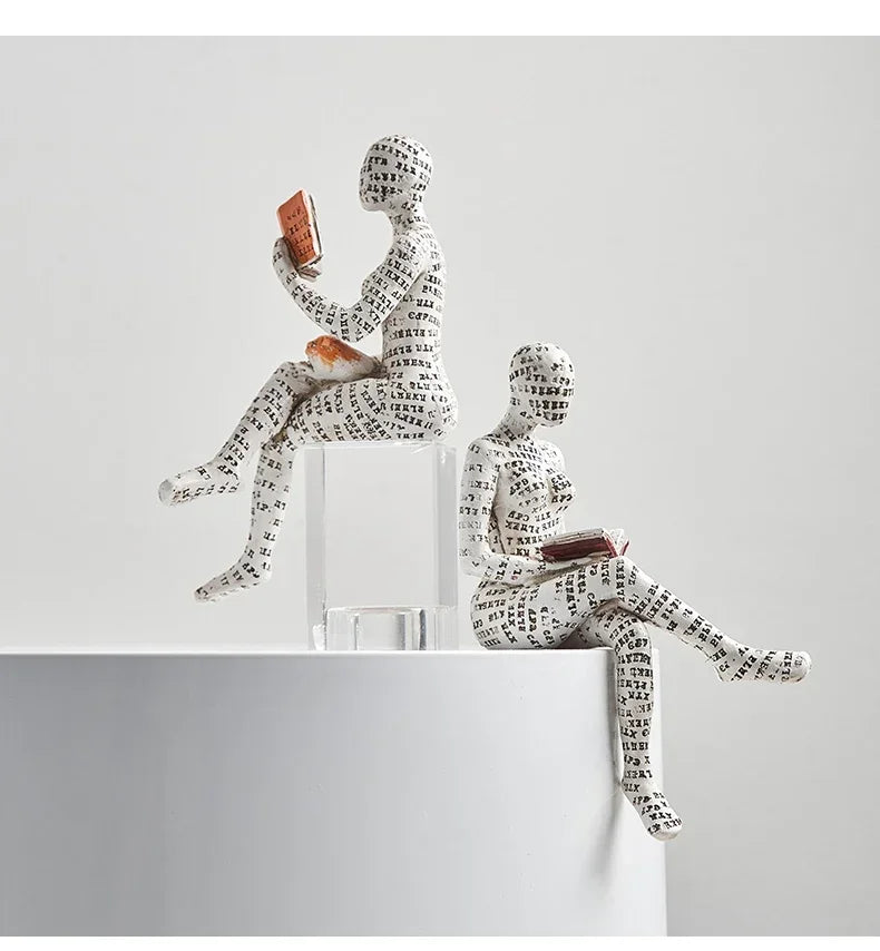 Home desk top bookshelf decoration reading woman resin crafts small ornaments