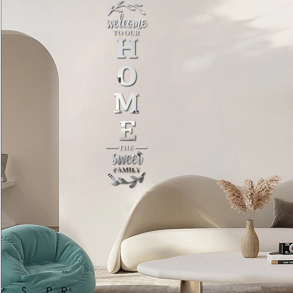 Home Family Logo 3D Mirror Wall Sticker Entrance Decoration Living Room Bedroom Home Background Wall DIY Decoration
