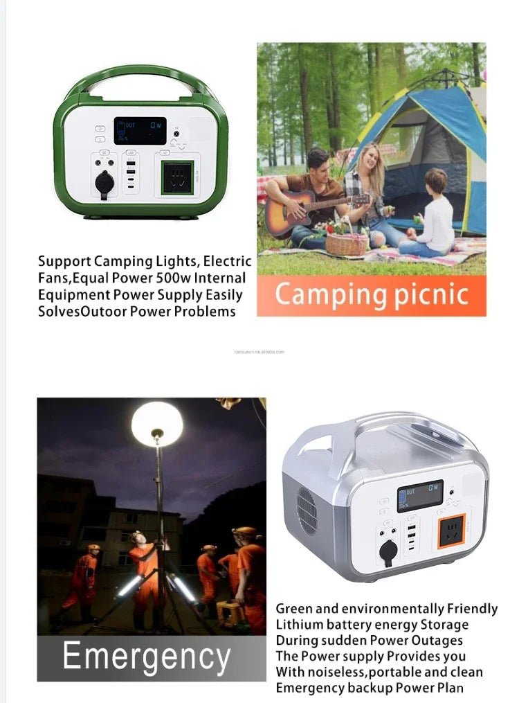 500w / 600w Power Bank 220/110V Backup Station Camping Source