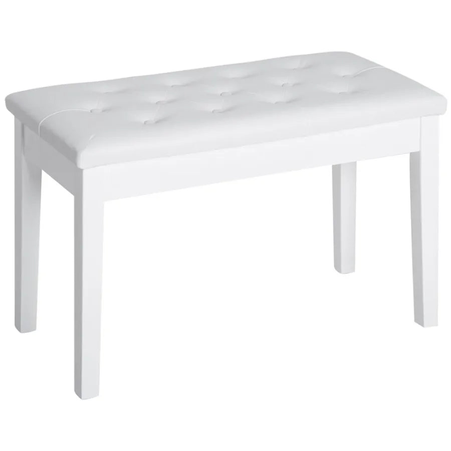 Piano Bench Duet Piano Chair with Faux Leather Padded Cushion and Wooden Frame Button Tufted Keyboard Bench White