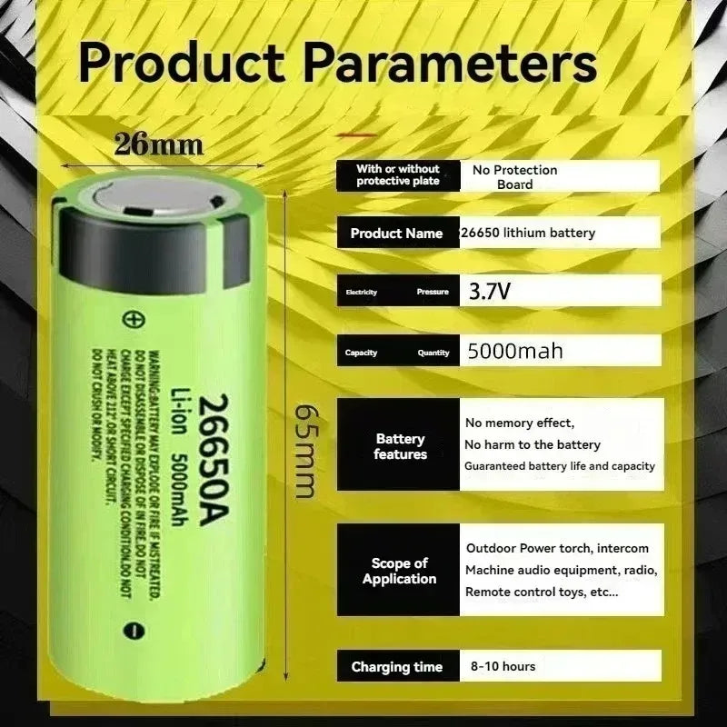 100% Original 26650 3.7V 5000mAh 50A Power Lithium Ion Battery 26650A, Geeignet Für LED Taschenlampe rechargeable battery