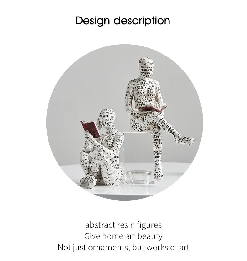 Home desk top bookshelf decoration reading woman resin crafts small ornaments