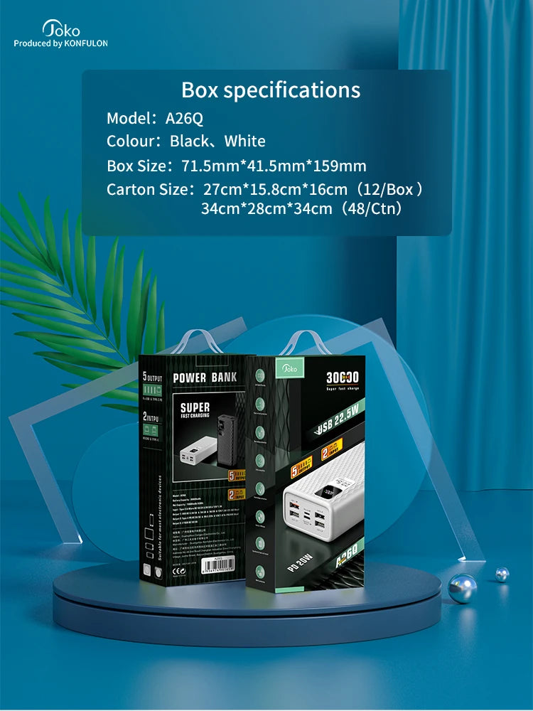 Power Bank 30000mAh With 20W PD 22.5W QC Quick Charging Powerbank Support FCP AFC VOOC 22.5 Portable PoverBank 20000mAh