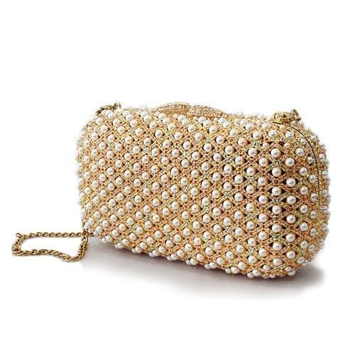 LO2377 - Gold White Metal Clutch with Top Grade Crystal in Multi Color
