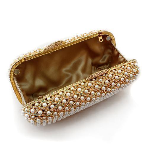 LO2377 - Gold White Metal Clutch with Top Grade Crystal in Multi Color