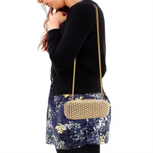 LO2377 - Gold White Metal Clutch with Top Grade Crystal in Multi Color