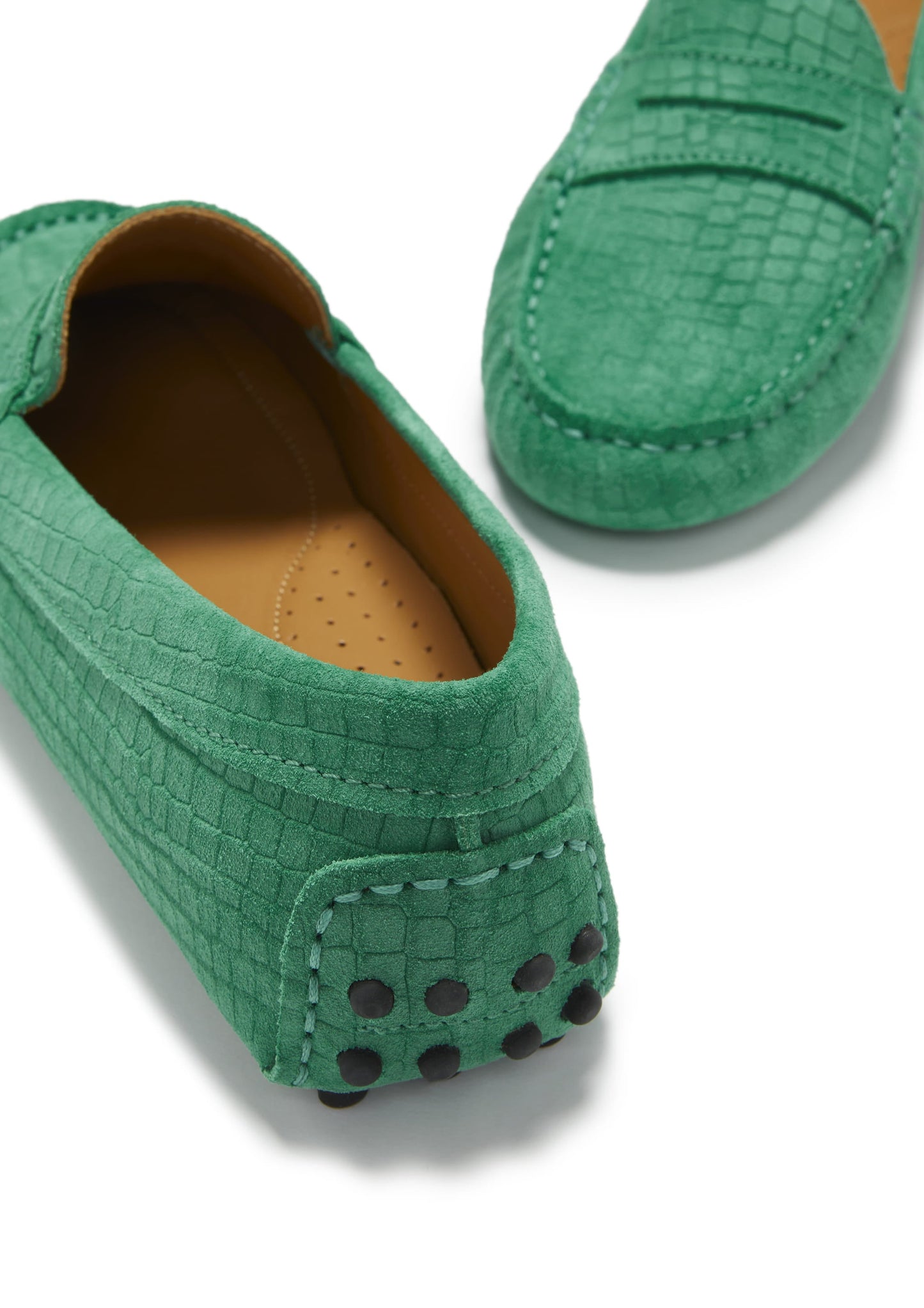 Women's Penny Driving Loafers, emerald embossed suede-4