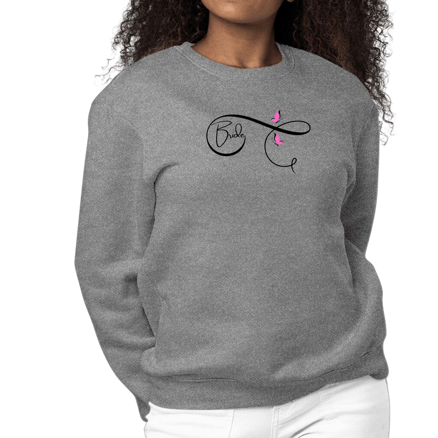 Womens Graphic Sweatshirt Bride - Wedding Bridal Pink Butterfly-7