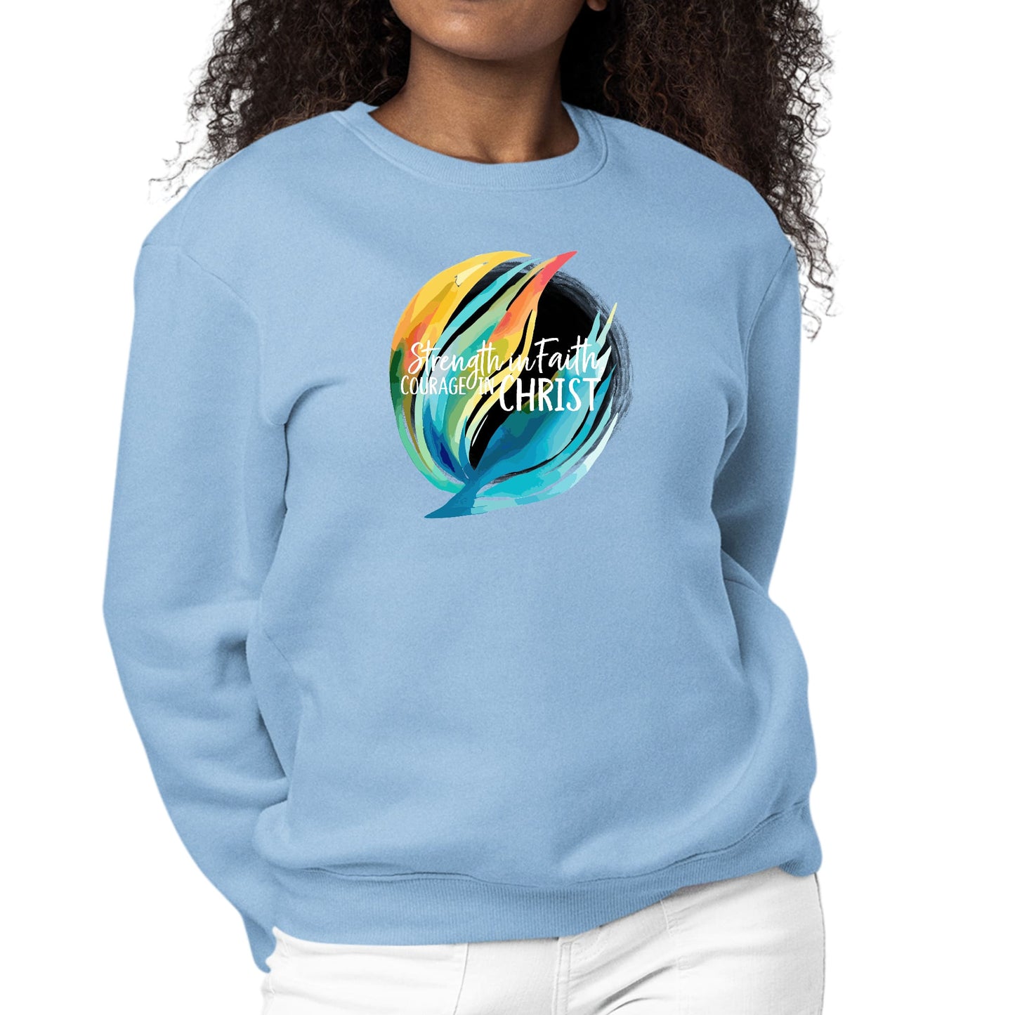 Womens Graphic Sweatshirt Strength in Faith - Courage in Christ-5