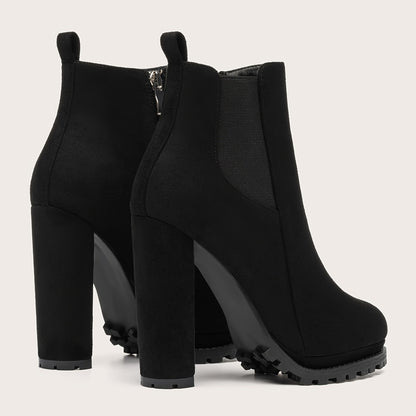 Stylish Pointed Toe Ankle Boots - Chunky Heeled, Platform, Side Zipper, Tound Toe, Comfortable Women's Footwear for Everyday Wear