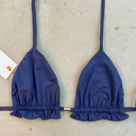 Navy Blue Triangle Frill Bikini Top-0