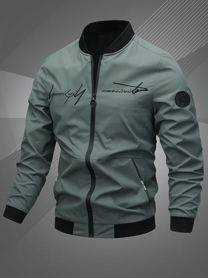 Men'S Letter Embroidered Casual Bomber Jacket
