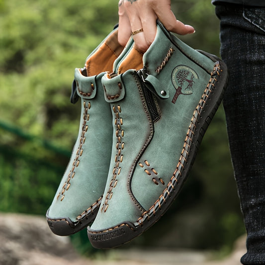 [Vintage Boots] KEZZLY Vintage Men's Zipper Boots | Round Toe Short Ankle Boots with Rubber Sole, All-Season Casual & Sporty Shoes for Outdoor Activities