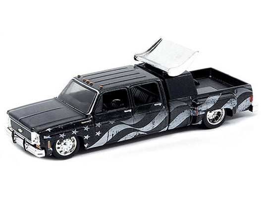 1973 Chevrolet Cheyenne Super 30 Pickup Truck Black with American Flag Graphics Limited Edition to 8250 pieces Worldwide 1/64 Diecast Model Car by M2 Machines-1