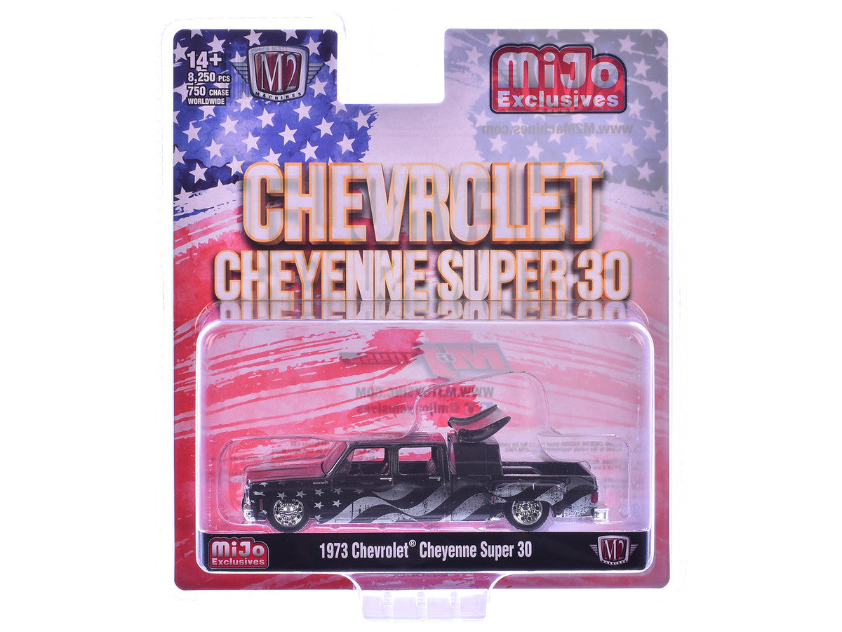 1973 Chevrolet Cheyenne Super 30 Pickup Truck Black with American Flag Graphics Limited Edition to 8250 pieces Worldwide 1/64 Diecast Model Car by M2 Machines-2