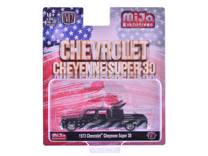 1973 Chevrolet Cheyenne Super 30 Pickup Truck Black with American Flag Graphics Limited Edition to 8250 pieces Worldwide 1/64 Diecast Model Car by M2 Machines-2