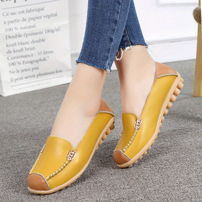 Lightweight Non Slip Women's Slip On Flat Loafers, Stitched Colorblock Walking Shoes