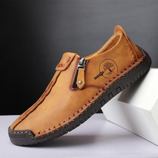 [Vintage Loafers] Handmade Vintage Loafers | Men's Synthetic Shoes with Zipper Closure, Round Toe & Rubber Sole, Brown & Black Design for Casual & Formal Wear, Formal Footwear, Durable Footwear