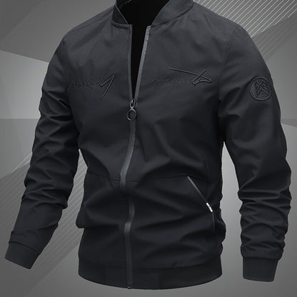 Men'S Letter Embroidered Casual Bomber Jacket