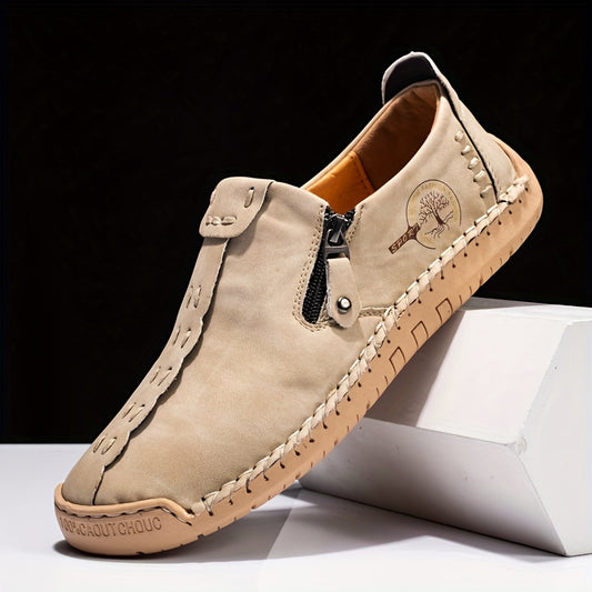 [Vintage Loafers] Handmade Vintage Loafers | Men's Synthetic Shoes with Zipper Closure, Round Toe & Rubber Sole, Brown & Black Design for Casual & Formal Wear, Formal Footwear, Durable Footwear