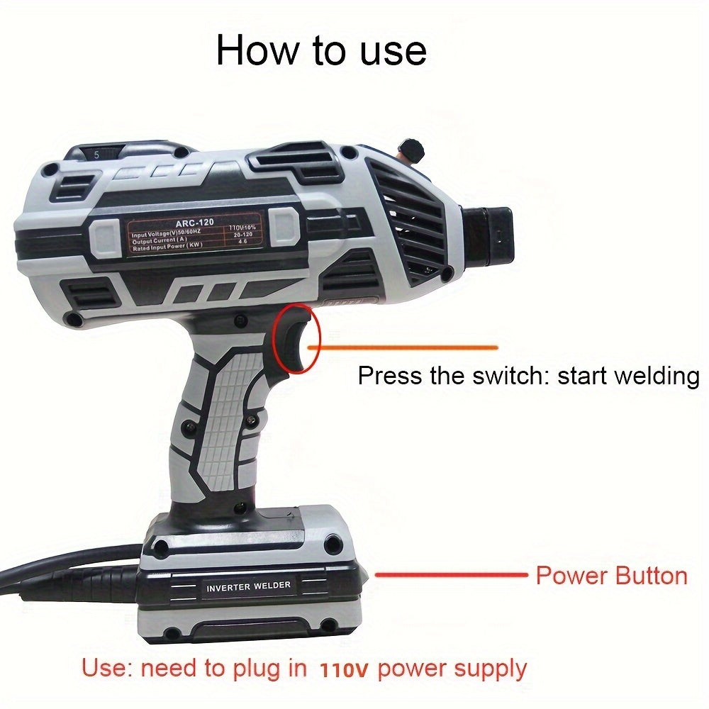 Handheld Arc Welder - 110V Semi-Automatic, Digital Intelligent Current Control, Fits 2.5mm Electrodes, US Plug
