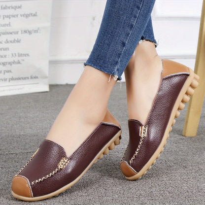 Lightweight Non Slip Women's Slip On Flat Loafers, Stitched Colorblock Walking Shoes
