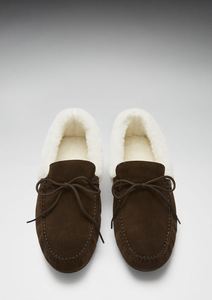 Slippers, sheepskin, brown suede-2