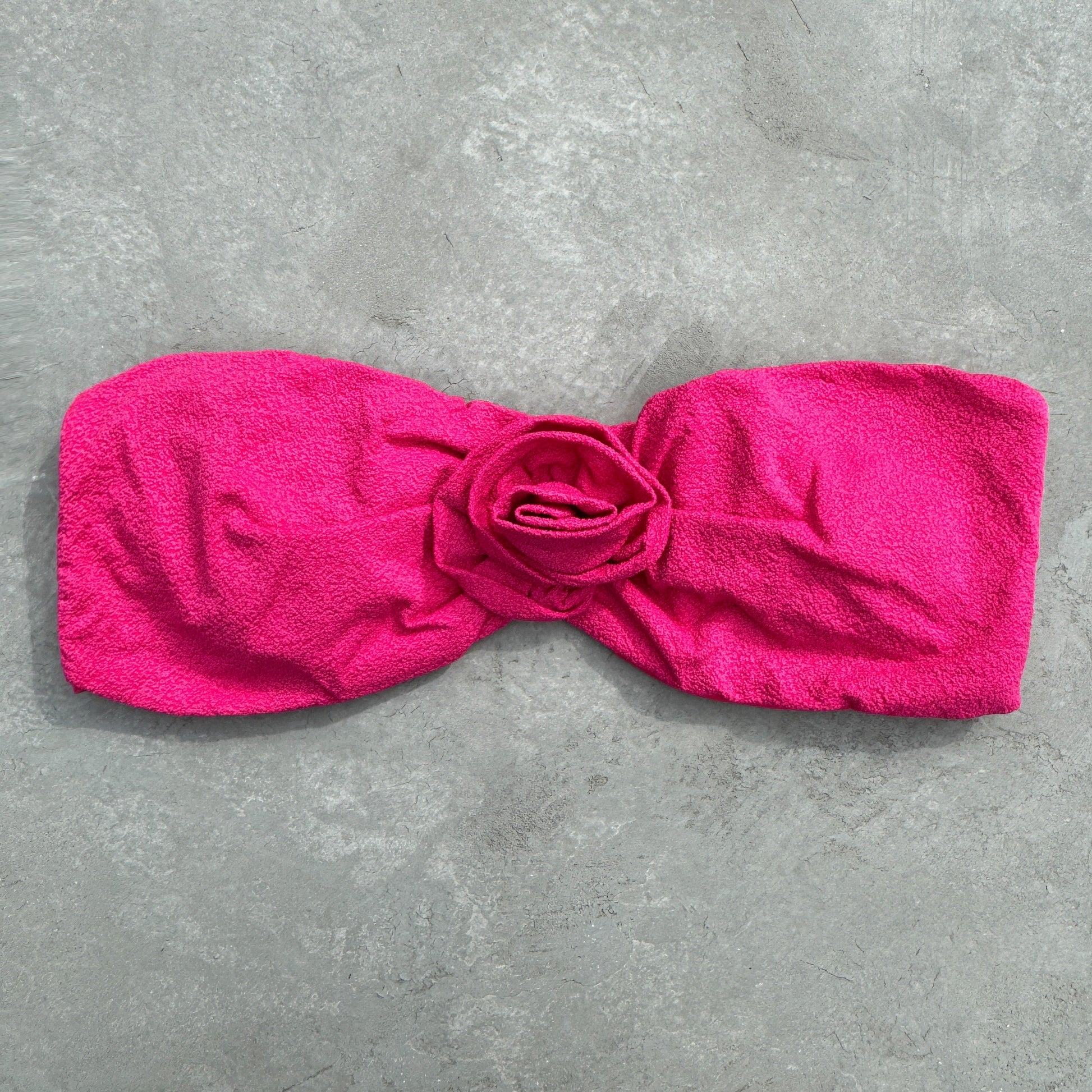 Seashore Textured Pink Riot Strapless Flower Bikini Top-0