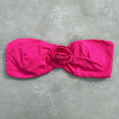 Seashore Textured Pink Riot Strapless Flower Bikini Top-0
