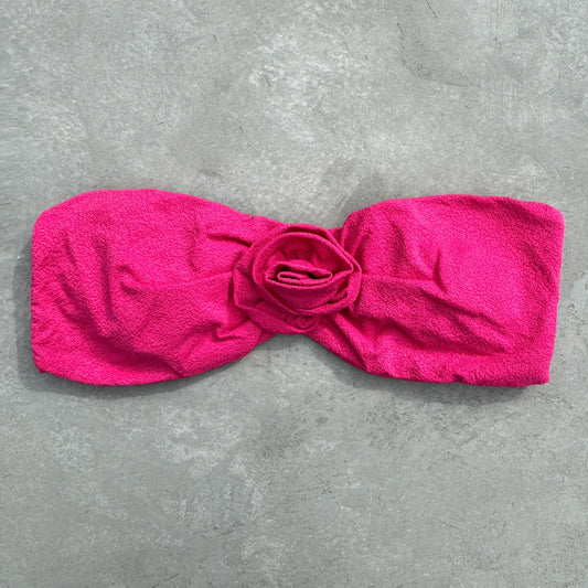 Seashore Textured Pink Riot Strapless Flower Bikini Top-0