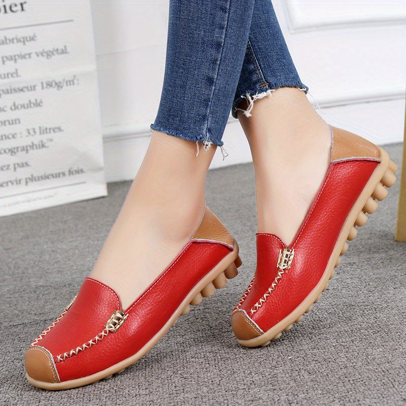 Lightweight Non Slip Women's Slip On Flat Loafers, Stitched Colorblock Walking Shoes