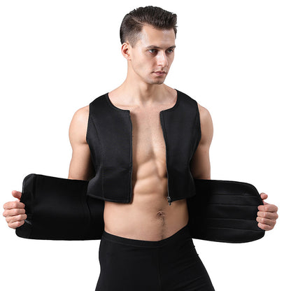 TKPARK Men's Adjustable Compression Tank Top & Waist Trainer - High-Elasticity Workout Shirt with Back Support, Sleeveless Gym Shaper Vest, Zipper Closure & Belt for Fitness Training, Fitness Compression Wear | Sleeveless Tan