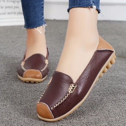 Lightweight Non Slip Women's Slip On Flat Loafers, Stitched Colorblock Walking Shoes