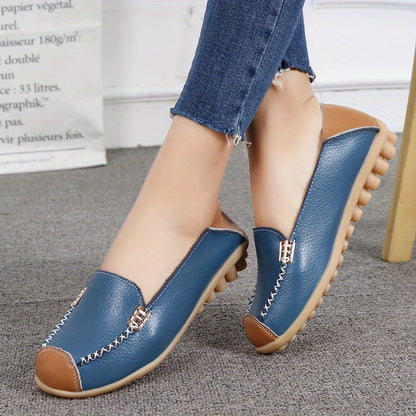Lightweight Non Slip Women's Slip On Flat Loafers, Stitched Colorblock Walking Shoes